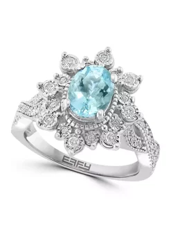 Buy 🛒 1/2 ct. t.w. Diamond Aquamarine Ring in Sterling Silver by Effy® 🧨 -Effy® Sales Shop Belk 848