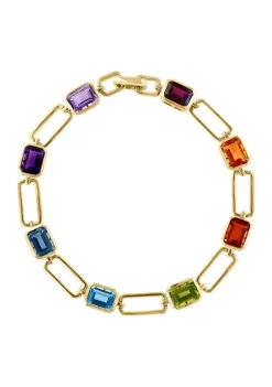 Hot Sale 👏 14K Yellow Gold Amethyst, Pink Amethyst, Blue Topaz, London Blue Topaz, Citrine, Madera Citrine, Rhodolite, and Peridot Bracelet by Effy® 👏