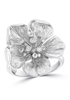 Promo ⌛ 0.07 ct. t.w. Diamond Flower Ring in Sterling Silver by Effy® ✨
