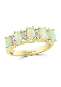 Cheap ✔️ 1/5 ct. t.w. Diamond and 1 ct. t.w. Opal Ring in 14K Yellow Gold by Effy® 🥰