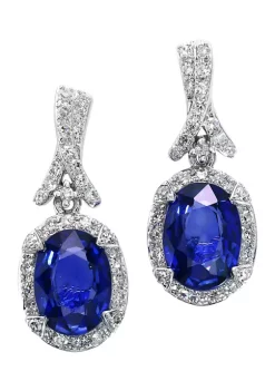 Outlet ✨ 1/4 ct. t.w. Diamond and 1.9 ct. t.w. Sapphire Earrings in 14k White Gold by Effy® 💯