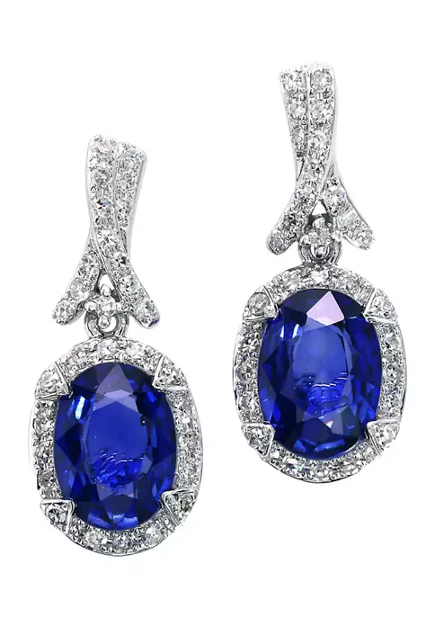 Outlet ✨ 1/4 ct. t.w. Diamond and 1.9 ct. t.w. Sapphire Earrings in 14k White Gold by Effy® 💯 2 Outlet ✨ 1/4 ct. t.w. Diamond and 1.9 ct. t.w. Sapphire Earrings in 14k White Gold by Effy® 💯 - Image 2
