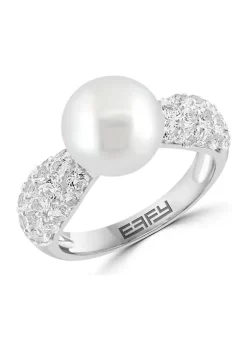 Outlet 🎁 White Topaz and Freshwater Pearl Ring in Sterling Silver by Effy® 🛒 -Effy® Sales Shop Belk 994