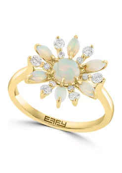 New ❤️ 1/4 ct. t.w. Diamond and 1/2 ct. t.w. Opal Flower Ring in 14K Yellow Gold by Effy® ✨
