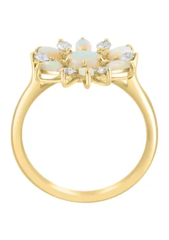 New ❤️ 1/4 ct. t.w. Diamond and 1/2 ct. t.w. Opal Flower Ring in 14K Yellow Gold by Effy® ✨ -Effy® Sales Shop Belk 999